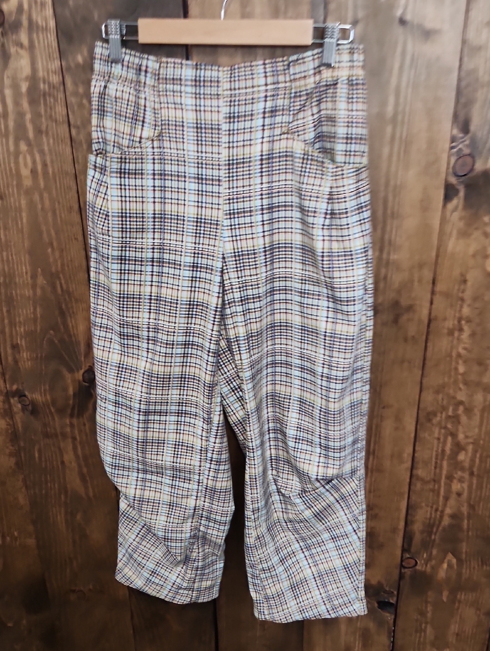 Free People Plaid High-Rise Cropped Pants in Green, Blue, Brown